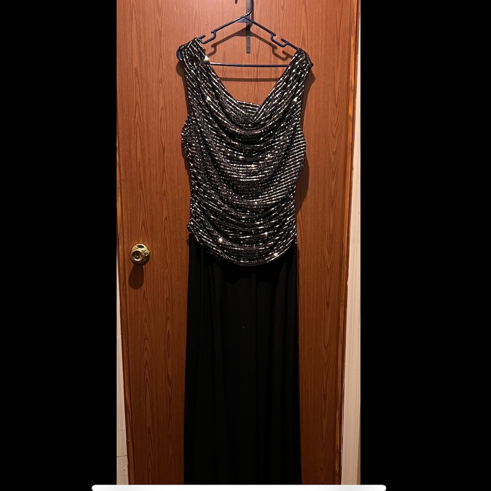 Floor length formal dress with silver sequins